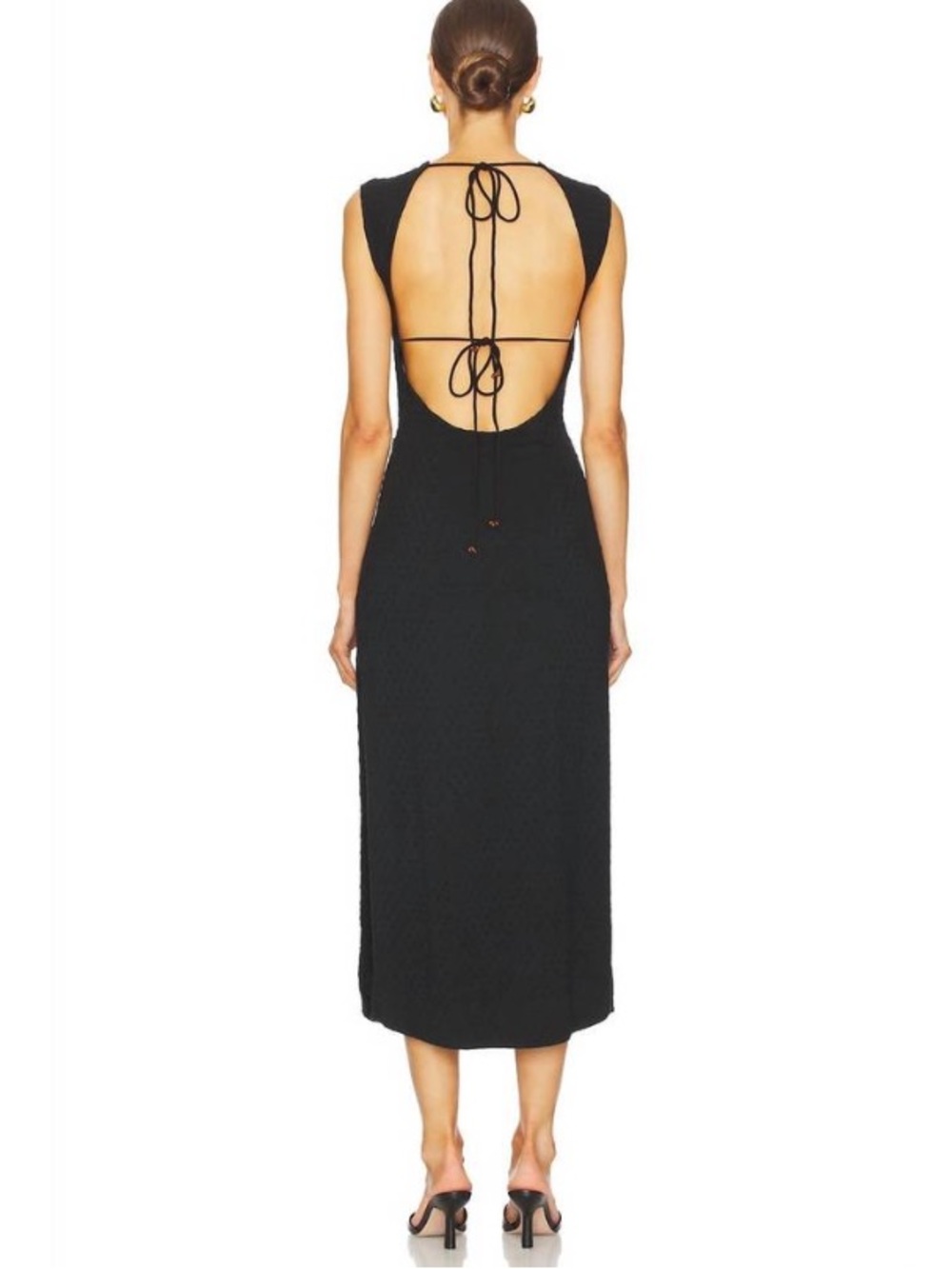 NEW Free People Revolve Eventide Midi Dress Black Combo Eyelet Backless Small S